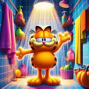 5D DIY Full Diamond Round Diamond Painting Kit - Garfield, Bathroom, Shower Mosaic, Canvas - DIY Decorative Paintings, Home Wall Decor, Suitable for Halloween, Christmas, Birthday and Anniversary Gifts