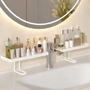 [ESMIBEN] Luxury Minimalist Bathroom Sink Organizer – No-Drill Vanity Counter Storage Rack, Bathroom Counter Organizer Shelf for Skincare, Toiletries & Cosmetics, Countertop Storage, 19.7 × 4.3 in
