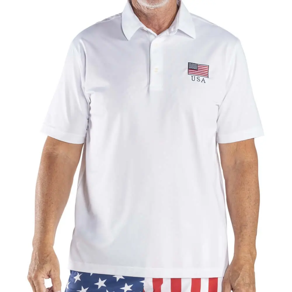 Men's Greg Norman Freedom Pique USA Polo Fabric Menswear Shirt Embroidered