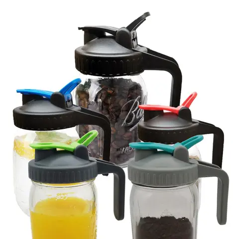 Mason Jar Lid with Handle, 5/6 Counts Portable Leak-proof Wide Mouth Mason Jar Cup Lid, Drinkware Accessories for Home Kitchen, Drink Protector, Leak Proof Lids