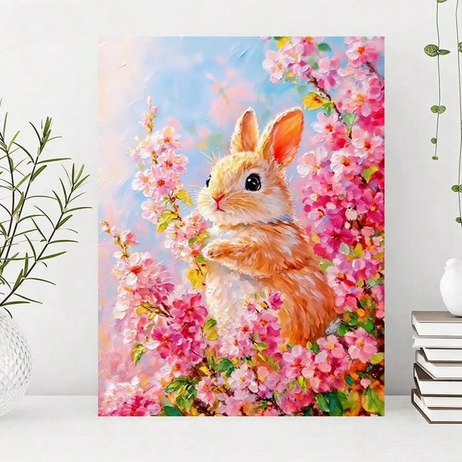 Flowers Rabbit Diy 5d Diamond Painting Kit Full Drills Cute Bunny Animal Handmade Cross Stitch Mosaic Home Decor