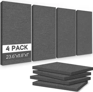 BUBOS 4 PCS Acoustic Panels,23.6''x11.8'' Fabric Soundproof Wall Panels,Self-adhesive Sound Absorbing Panels for Studios, Office, Home Theater,Fabric-Clad Grey