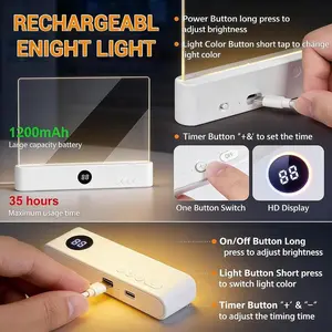 Smart LED reading light, book lamp box, rechargeable transparent LED flat reading light, with timer, doodle desktop study light, the dream light for quiet readers.