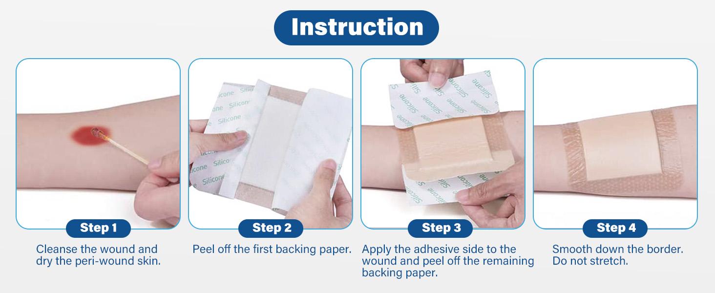 Silicone Foam Dressing with Border, 4"x 4" (2.5”x2.5” Pad), 5 Count, Sterile Adhesive Wound Dressing for Bed Sores, Leg Ulcers, Highly Absorbent, Waterproof Wound Care Bandage Silicone Foam Dressing with Border, 4"x 4" (2.5”x2.5” Pad), 5 Count, Sterile Adhesive Wound Dressing for Bed Sores, Leg Ulcers, Highly Absorbent, Waterproof Wound Care Bandage