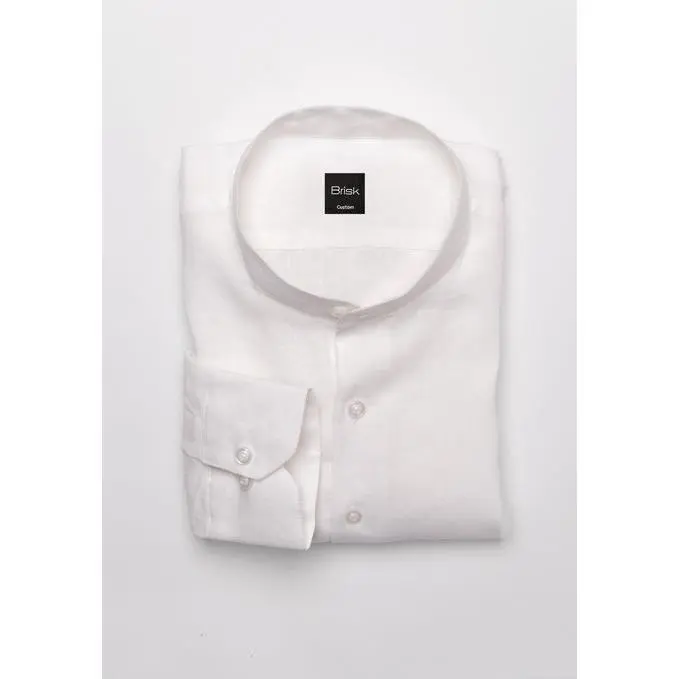 White Crisp Linen Shirt - Band Collar