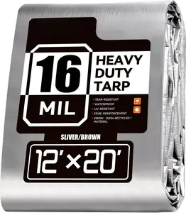 12x20 FT Tarp , 16 Mil Tarps Heavy Duty  Multipurpose Protective Cover UV Resistant Rip &  Resistant  with Grommets Reversible for Home   Camping