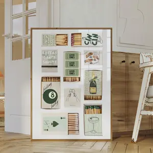Green Matchbox Poster No Framed, Bar Cart Decor, Y2K Girly Prints, Trendy Aesthetic, Matches Collage Olive Beige