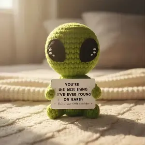 Unique Romantic Valentines Gifts for Him Her, Handmade Crochet Alien Plush Doll, Funny Birthday Anniversary Gift for Boyfriend Girlfriend Men Women