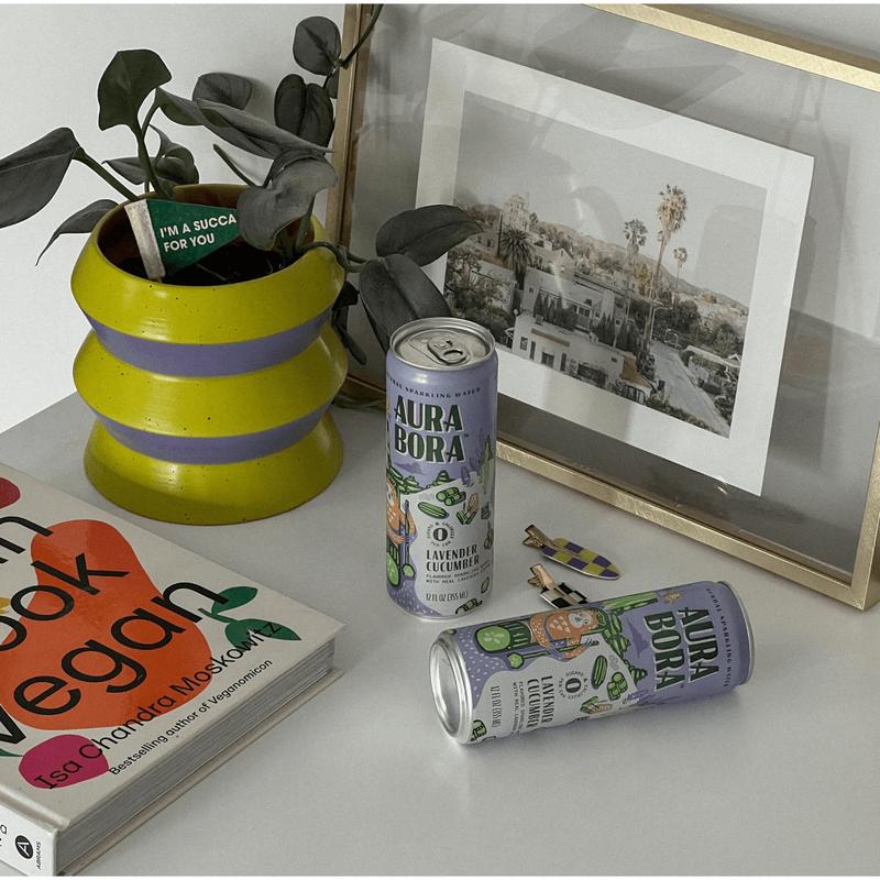 Aura Bora, Craft Sparkling Water Beverage made with Real Herbal Extracts, Lavender Cucumber, 12oz cans, Pack of 12
