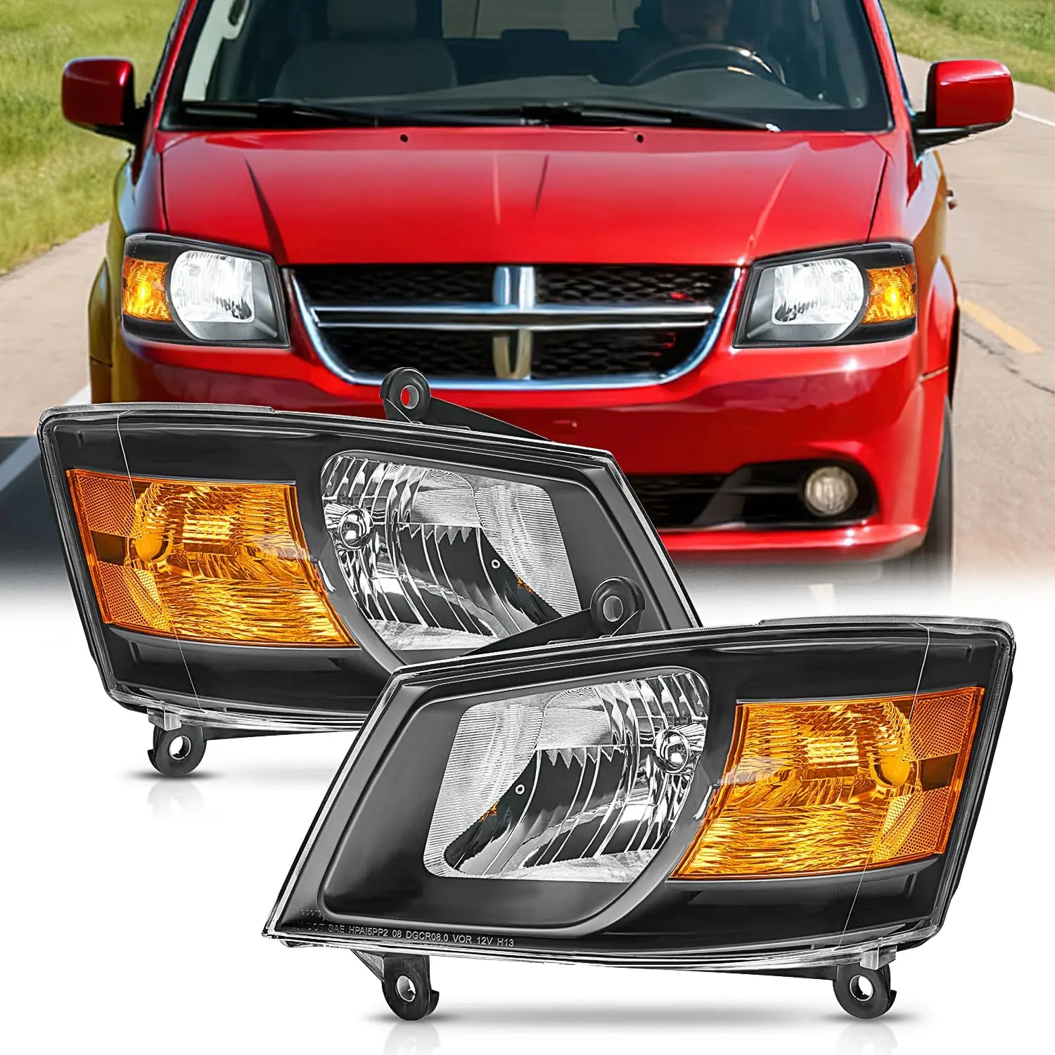 Nilight Car Lighting Headlight Assembly, 1 Pair Black Housing Amber Reflector Headlamps for 2008-2010 Dodge Grand Caravan, Adjustable Beam Angle, Upgraded Materials, Shockproof, Waterproof, OEM Lighting Effect for Nighttime Driving, Ip65 Rated, Anti-Fog,