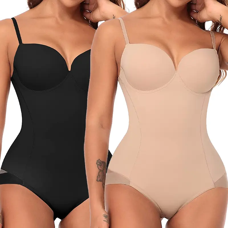 Tummy Control Shapewear Bodysuit Built-In Bra, Adjustable Straps, Lightweight Nylon-Spandex Compression for Women - Invisible Under Dresses, Summer Breathable Mesh Butt Shapewear, Everyday & Formal Wear