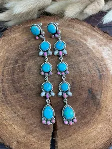 Handmade Sterling Silver Sierra Bella Turquoise with Cotton Candy Collection: Post Dangle Earrings "Signed Nizhoni" (3)