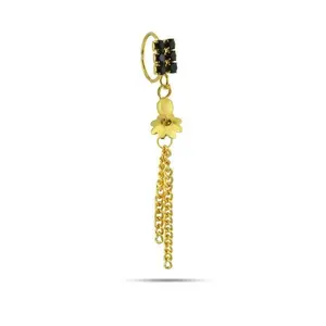 Gold Plated Nose Ring with Black Diamond Rectangle and Dangling Chain End