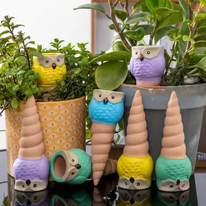 4pcs Self-Watering Owl Plant Stakes, Automatic Watering Stakes, Terracotta Army Clay Watering Poles, Cute Animal Plant Accessories for Indoor Outdoor Decor
