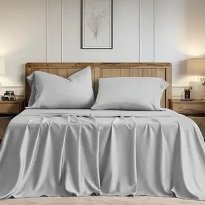 Tencel Sheet Set King Size 4 Pieces,Soft Cooling Bed Sheets for Hot Sleepers, Eucalyptus Lyocell Luxury Breathable Bedding Set, 1 Fitted Sheet, 1 Flat Sheet, 2 Shams, Light Gray