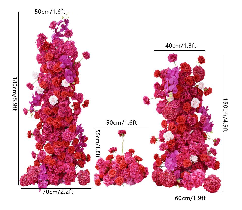 S-A7645 Red Pink Rose Hydrangea Orchid KT Board Floral Row Wedding Backdrop Arrangement Stage Floor Flower S-A7645 Red Pink Rose Hydrangea Orchid KT Board Floral Row Wedding Backdrop Arrangement Stage Floor Flower