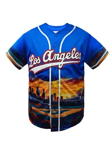 Los Angeles Fan Baseball Jersey, Men's Button-Down Short Sleeve V-Neck, Comfortable Breathable, All Seasons, Unisex, Ideal for Outdoor Sports, Sports Clothing