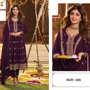 Purple Embroidered Readymade Anarkali Salwar Suit BIG SIZE 46 SHILPA SHETTY SUIT*     100% original