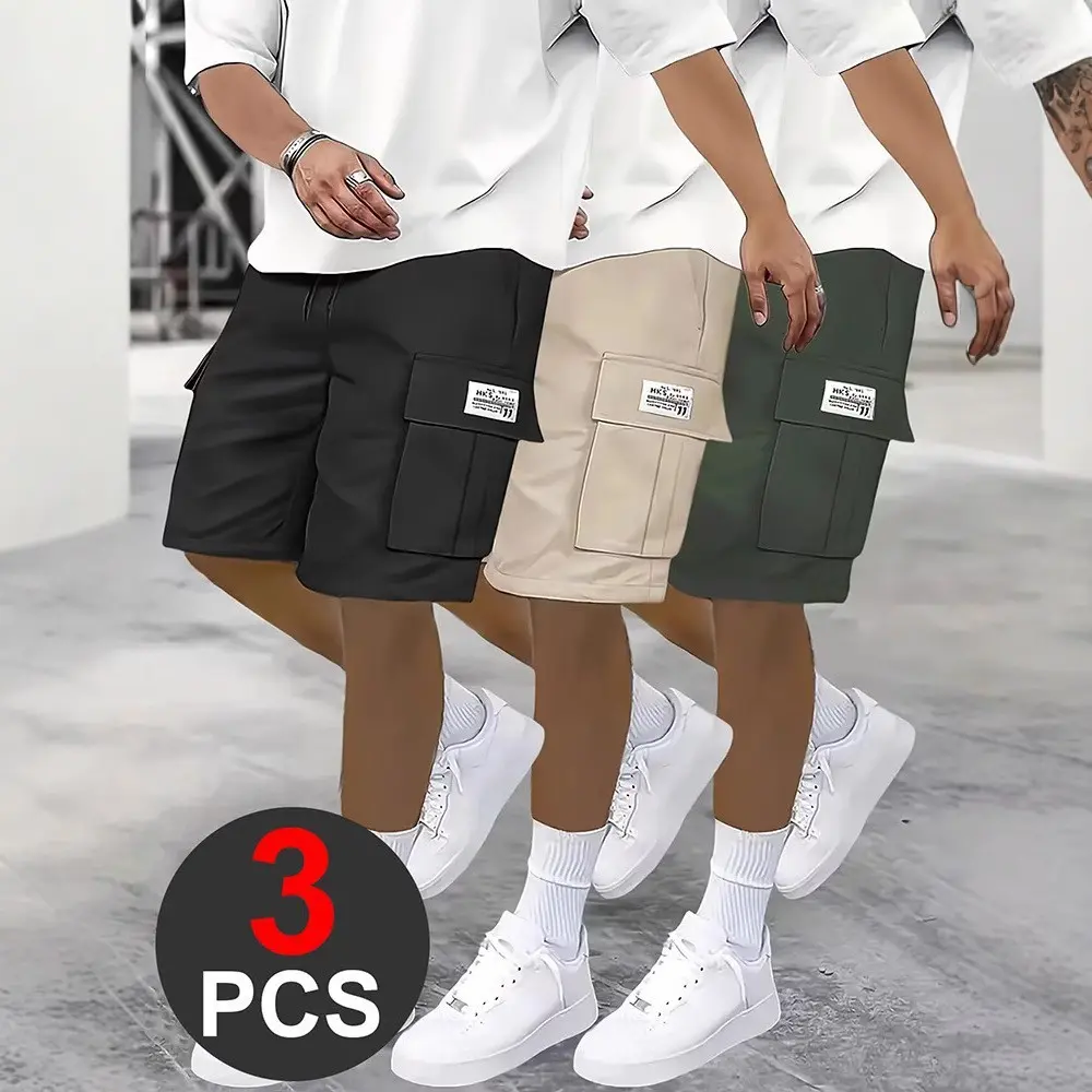 Men's Workwear Shorts Set  - Non-Stretch Fabric with Zippered Pockets, American Vintage Style, Suitable for Outdoor Activities and Everyday Casual Wear - Multi-Pocket Design, Made of Non-See-Through Material, Versatile Apparel,summer,casual athletic short