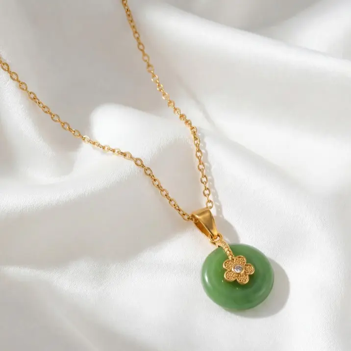 JADE SAMPAGUITA FLOWER NECKLACE | Waterproof 18K Gold PVD Jewelry for Everyday Wear - Symbol of Peace, Prosperity & Inner Strength | Women Jewelry
