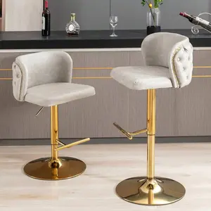 Counter Height Stools Set Of 2 Faux Leather Upholstered  Stool Adjustable  Height Kitchen Island Stool  Buttun Tufted Wingback   With Gold Metal Legs Bar gaming science chairs