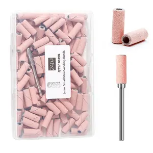 100pcs Nail Drill Bits Small Sanding Bands with 3.1mm Mandrel Bit, 240 Extra Fine Grit Nail File Sanding Bands for Acrylic Nails Gel Removing Shaping Manicures and Pedicure (Pink, 240 Grit)