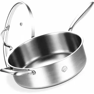 7 QT Tri-Ply Stainless Steel Saute Pan with Lid,12 Inch Deep Frying pan,Large Skillet, Cooker,Induction Cooking Pan,Oven Safe and Detachable Handle.