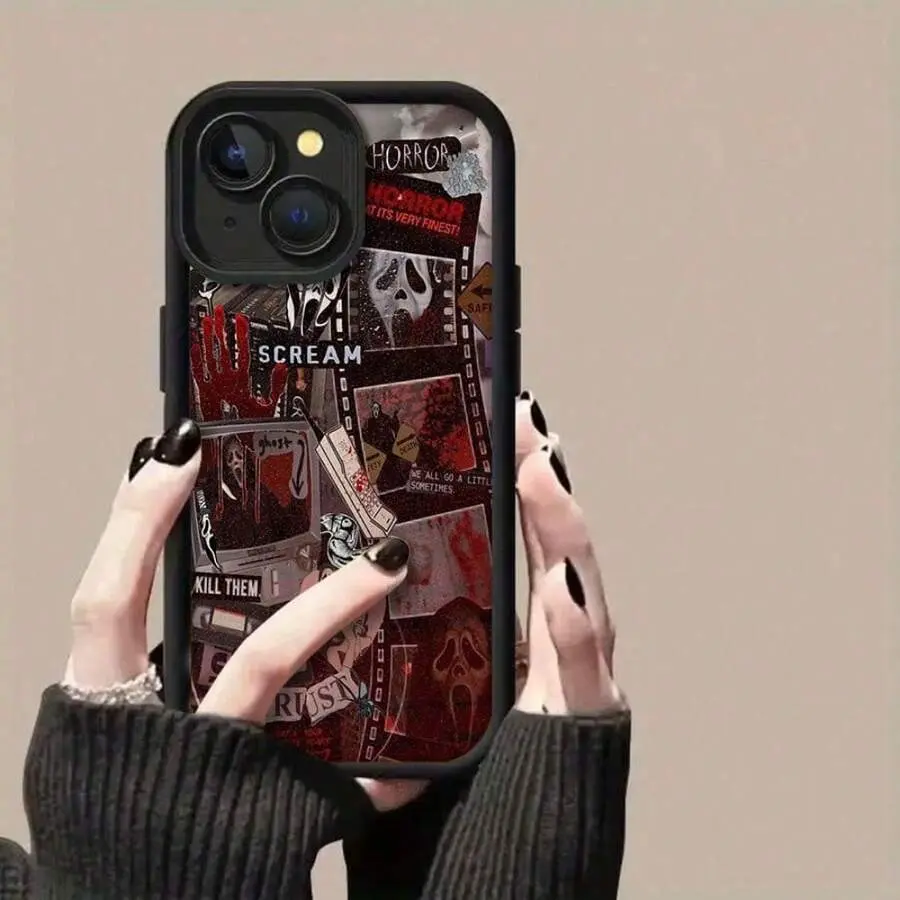Scream Horror Film Reel Design TPU-Polycarbonate Plastic Shockproof Smartphone Case - Protection for Samsung S22-S25, iPhone 11-17 Pro - Ideal for Movie Lovers, Halloween Gifting