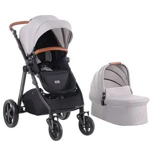 VEVOR Travel System Stroller with Infant Bassinet, 2-in-1 Baby Cradle Stroller Combo, Reversible Seat, Easy One-button Folding, EVA Tires with Brake Aluminum Stroller Carseat Combo Set (Light Gray)