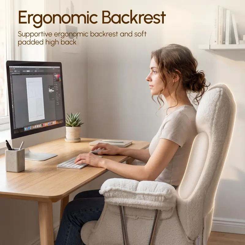 Woman sitting ergonomically in CoziDesk chair at desk while working