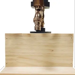 Beverage dispenser with wooden plank.