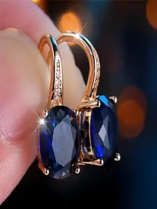 Fashion Synthetic Crystal Blue Synthetic Zircon Oval Stone Circle Earrings - Women's Vintage Gold Wedding Jewelry