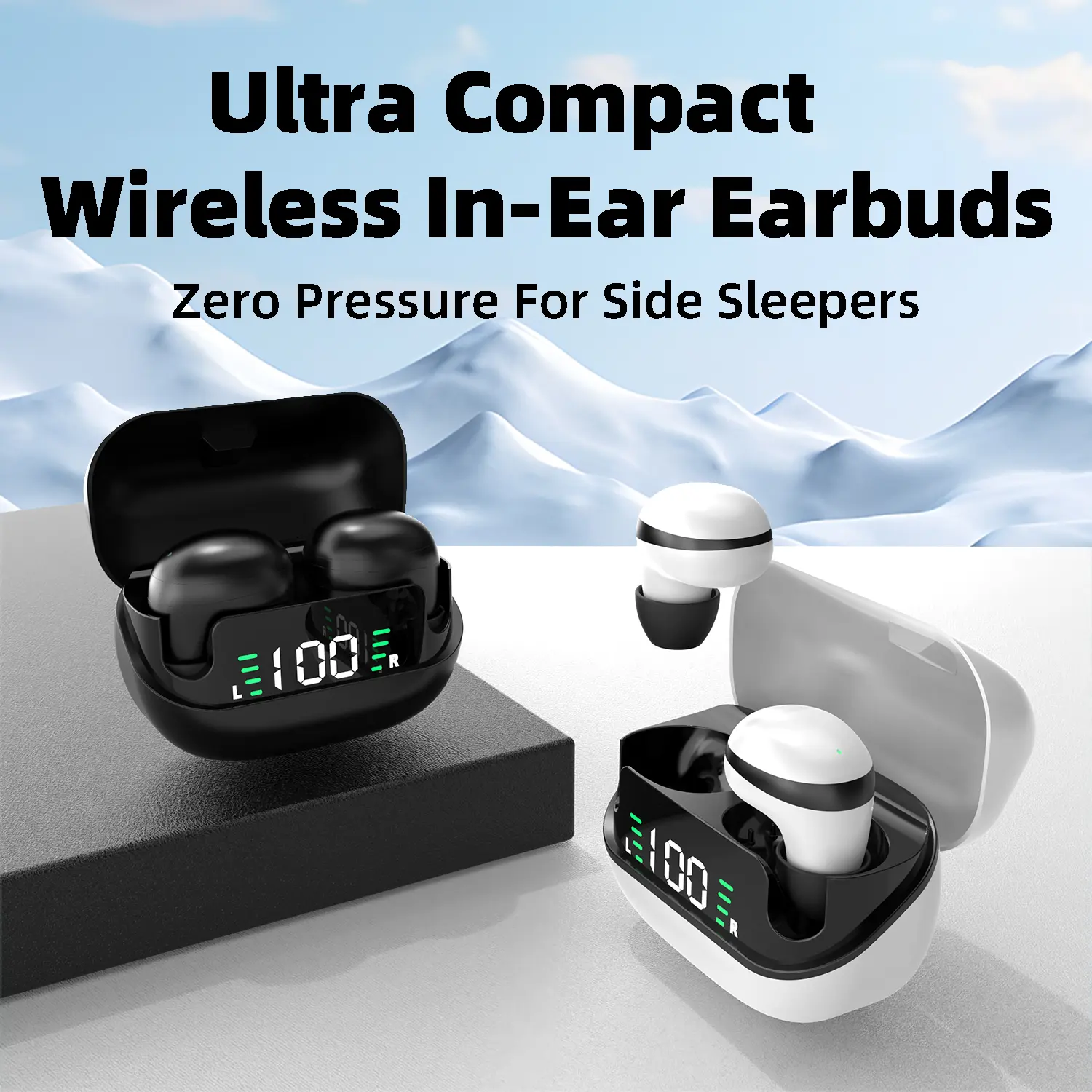 Ultra Tiny Sleep Earbuds - Low-Gravity Ultra-Light Body, Pain-Free Stable Non-Slip Fit, No Ear Pressure for All Sleeping Positions, Compact Travel Charging Case, Noise Reduction for Soothing White Noise on Business Trips, Pair, Water Resistant