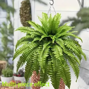 2 Bundles Artificial Boston Ferns, Indoor Outdoor Decor, DIY Plant Design, Perfect for Home Office Garden, No Container Included