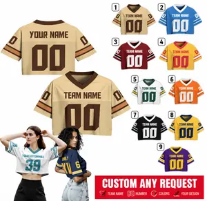 Custom Crop Football Jersey Women, Personalized Team Name Number Shirt, Y2K Game Day Crop Top, Mesh Sports Festival Outfit Tee