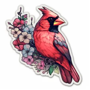 Virginia Northern Cardinal bird American Dogwood flower  Vinyl Decal Sticker for Car, Laptop, Tumbler and More. # 009894 Vinyl Decal Sticker for Car Window, Laptop, Tumbler and more. #PR-Virginia