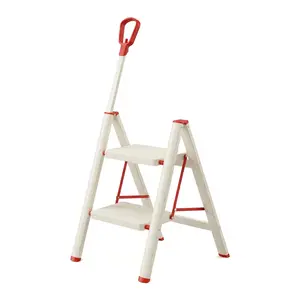 Lightweight Foldable Multi-Step Ladder | 2-Step Heavy Duty Foldable Step Ladder, Portable Loft Ladder with Handrails Long Grip Handle,Wide Non-Slip Pedals Anti-Slip Foot,White Foldable Stool Step Stool Household Foldable Steps Tool for Home Kitchen Closet