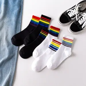 6 pairs of rainbow socks for men and women, the same medium socks for summer thin cotton socks sports socks piled socks ins trendy socks