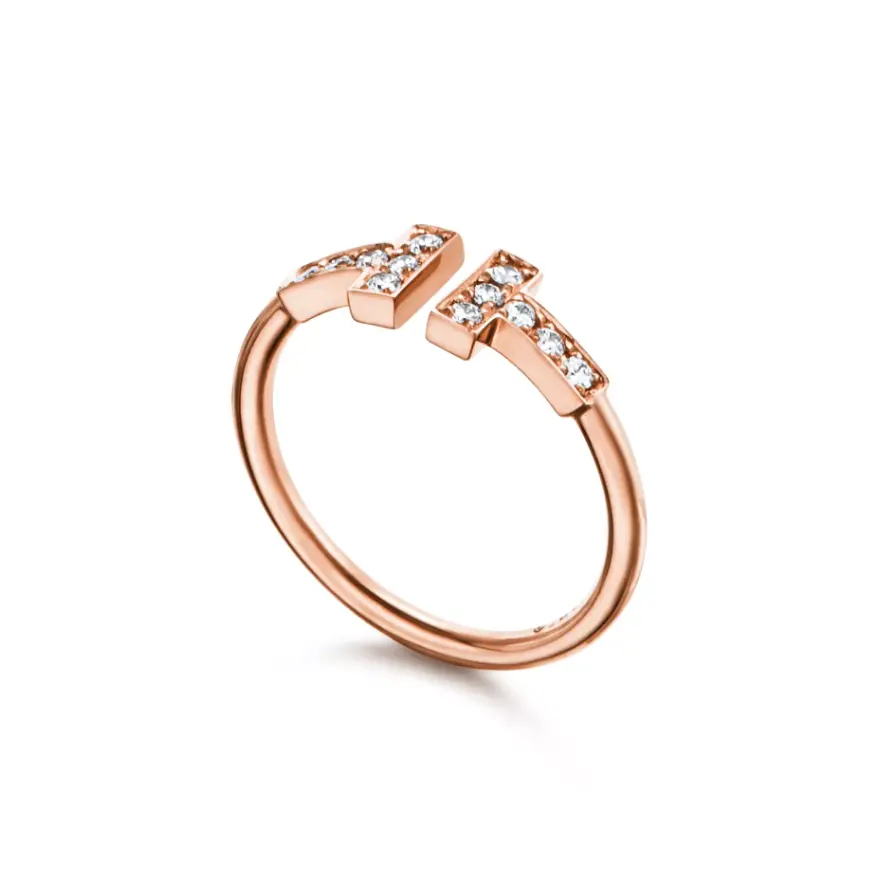 Pre-owned Tiffany & Co. Tiffany T full paved Wire Ring in Rose gold