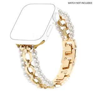 Fashionable Pearl Bead Bracelet Watch Band, Fashion Chain Design Watch Band for Women, Wearable Accessories Compatible with Apple Watch Series Smart Watch Straps