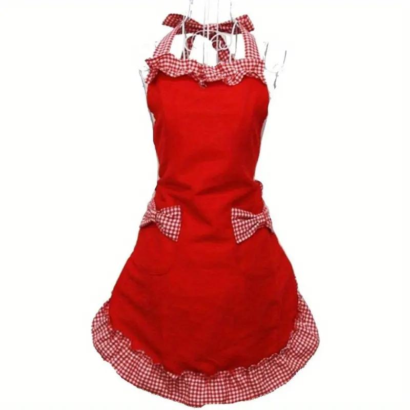 House Dresses For Cooking Vintage-Style Adjustable Apron with Red & White Checkered Bow Pocket Durable Polyester Perfect for Cooking Baking & Easter Kitchen Wear Baking Attire  Vintage Apron Durable Apron