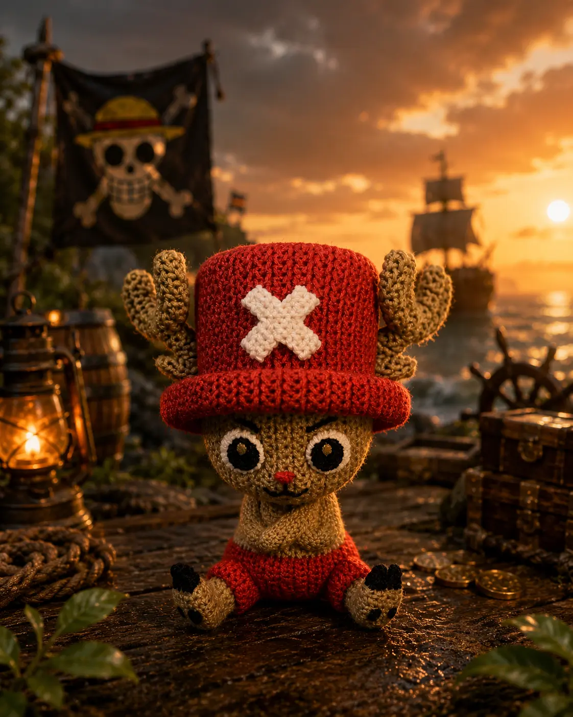 Chopper Inspired Knit Figure | Cute Anime Reindeer Collectible | Pirate Desk Decor | Kawaii Figure | One Piece Inspired Gift | Handmade Look Figure