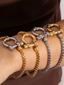 Stainless Steel Gold Plated Asymmetric Bracelet for Women and Men, Fashion Bracelets, Creative Fashion Waterproof Party Jewelry Gift, Daily Wear Accessory, Best Friend Present