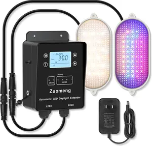Automatic LED Daylight Extender, Zuomeng Upgraded Chicken Coop Light with Multi-Color Light (White/Red/Blue/Green) to Boost Egg Production & Support Chick Growth, Weather-Resistant (Patent Pending)