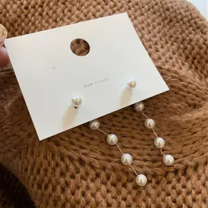 2 Pairs of S925 Silver Needle Earrings for Sale Fashionable Popular on Instagram with A Refined Pearl Chain Long Chain Tassel Stud Earrings