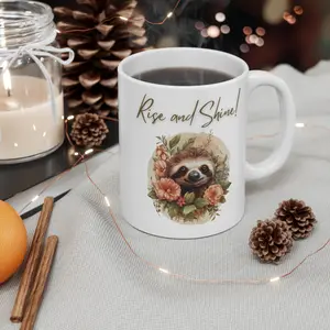 Sloth Mug with Floral Design | Rise and Shine Coffee Cup, Cute Gift for Animal Lovers, Motivational Drinkware, Nature-Inspired Mug, [...]