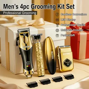 Men's 4pcs Grooming Kit - Cordless LED Display Clippers Set, Professional Electric Beard Trimmer, Foil Shaver, Nose & Ear Hair Trimmer, Ideal Gift for Husband Father (Birthday, Christmas)