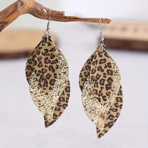 Vintage Triple Leopard PU Leather Sequin Layer Earrings
