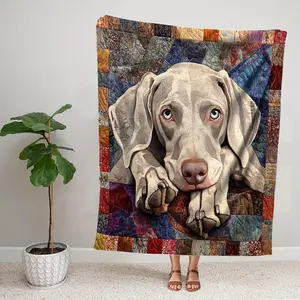 Bohemian Style Weimaraner Dog Blanket, Soft Flannel Pet Blanket with Geometric Print, 250-300g/sq.m, All-Season Use, Perfect for Sofa, Bed, Office, Camping, Travel, Ideal Gift for Dog Lovers & New Moms, Machine Washable, Material