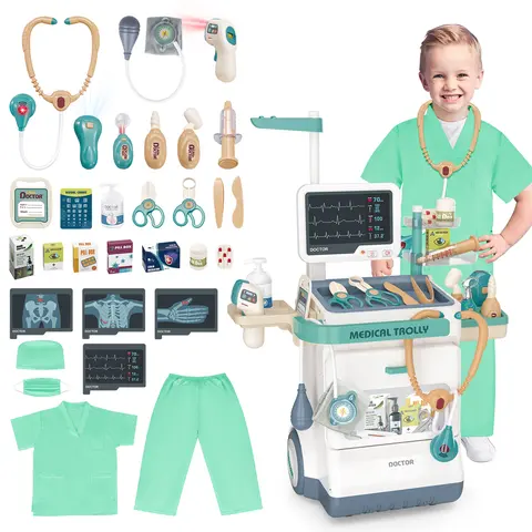 deAO Toys Doctor Kits Pretend Medical Station Set Role Play 16 PCS Medical Kit Toy with Sound Light Functions Doctor Roleplay for Kids
